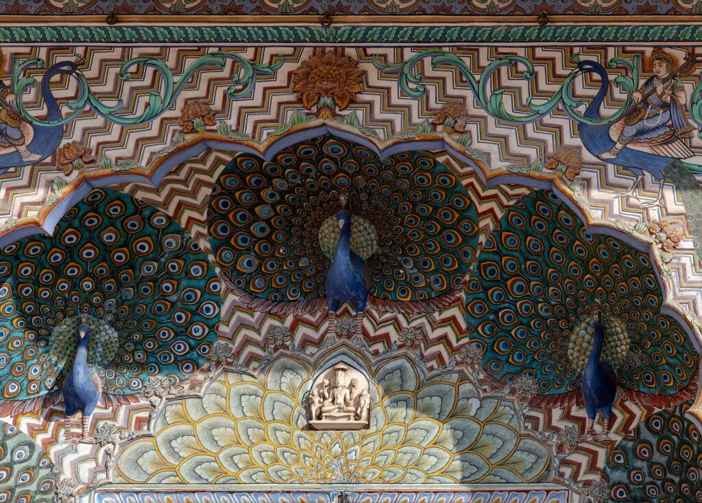 Painted Peacock Gate at City Palace Jaipur.