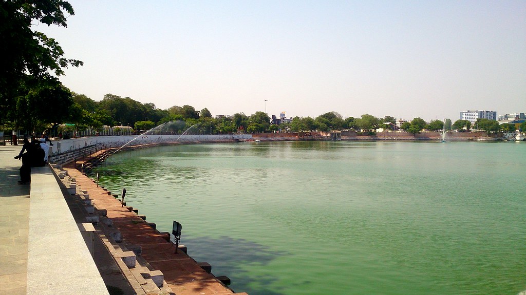 Panoramic view across Kankaria Lake in Ahmedabad.