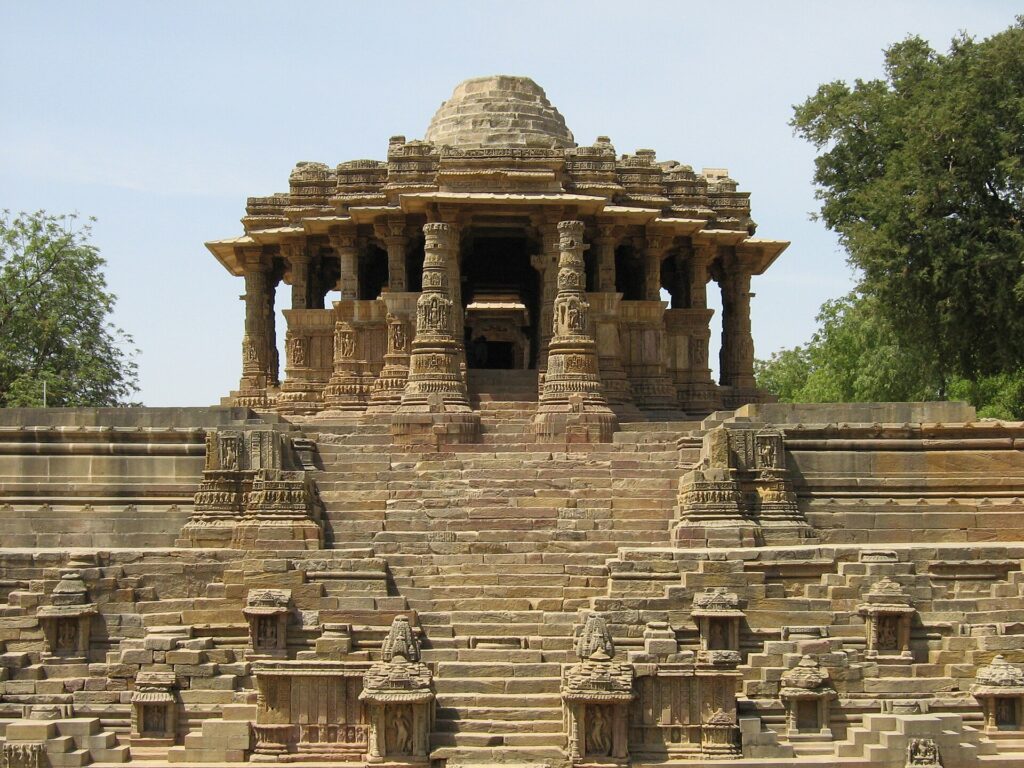The sandstone Sun Temple and stepped Surya Kund at Modhera, Gujarat.