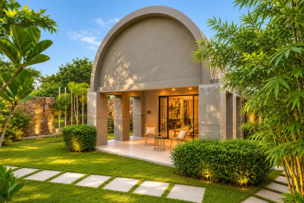 6-BHK Stone-Clad Estate with Bamboo Cottages, Private Pool, Gazebo & Terrace Garden