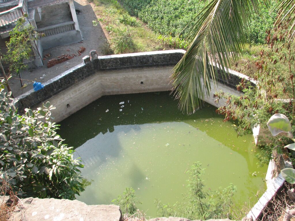 Octagonal reservoir inside Arnala Fort.